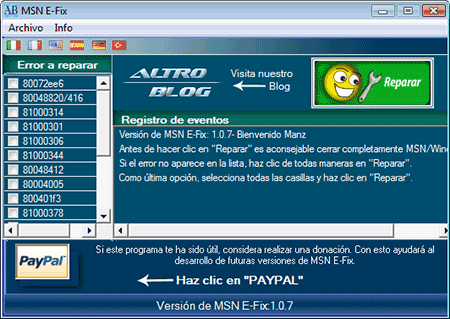 msn e-fix eliminar codigo errores