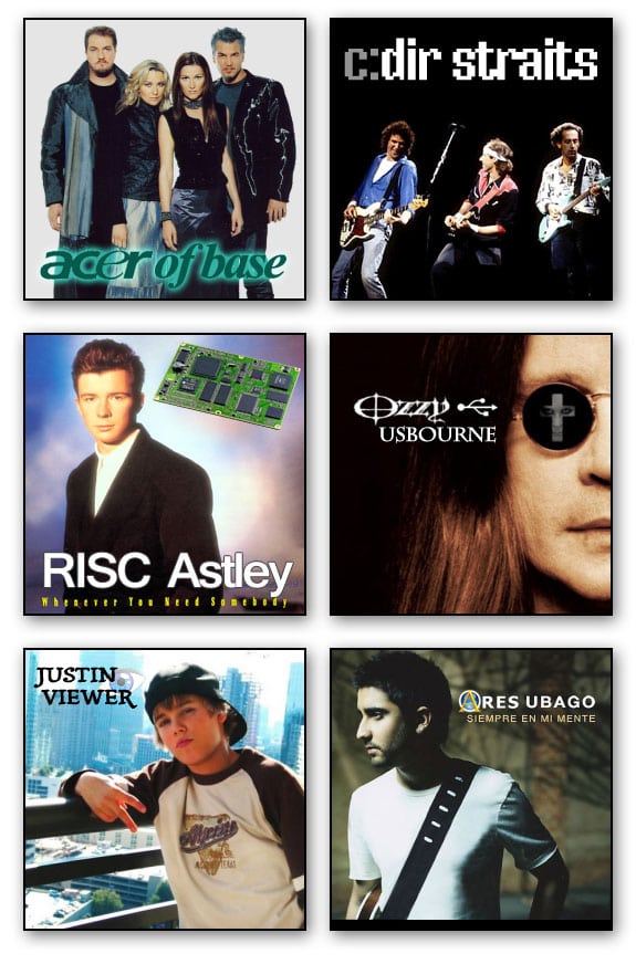 musicos PC informaticos ace of base dire straits rick astley ozzy osbourne justin bieber alex ubago