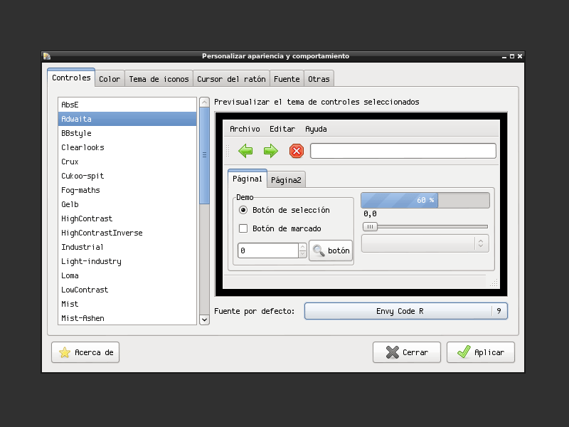 Aspecto del tema Adwaita para GTK+