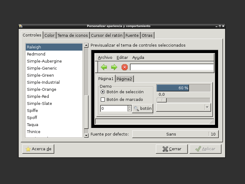 Aspecto del tema Raleigh para GTK+