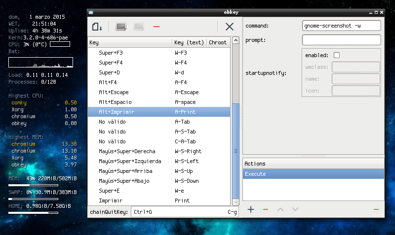 Obkey, gestor de combinaciones o atajos de teclado para Openbox