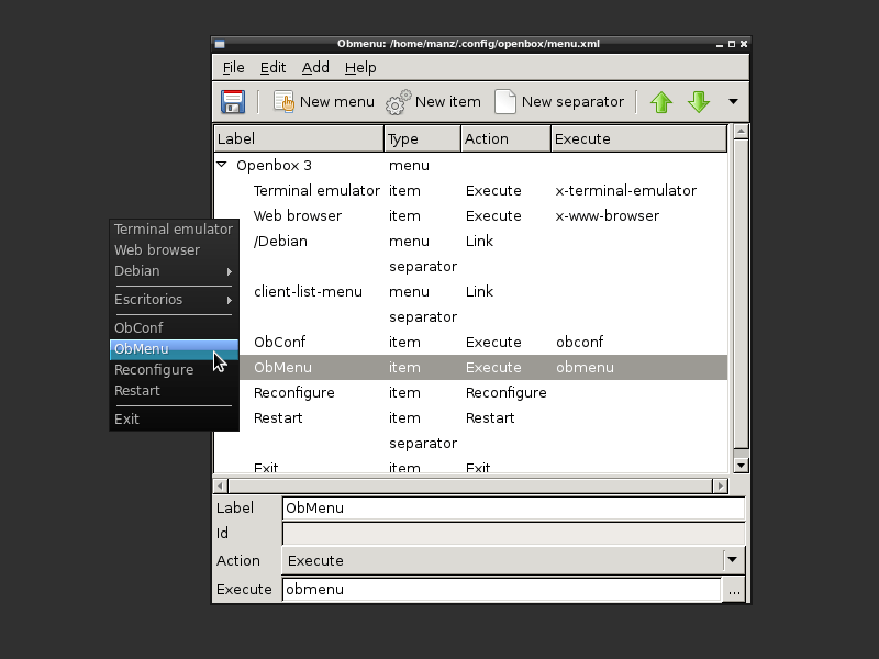Configuración del menú de Openbox mediante obmenu