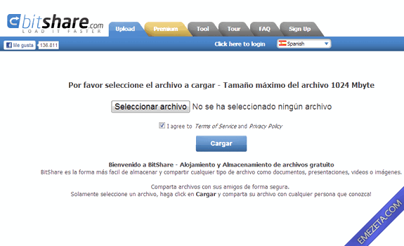 Páginas para subir o compartir archivos: Bitshare