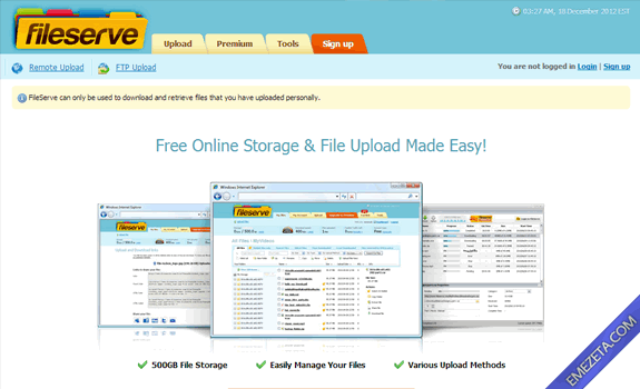 Páginas para subir o compartir archivos: Fileserve
