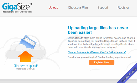 Páginas para subir o compartir archivos: Gigasize