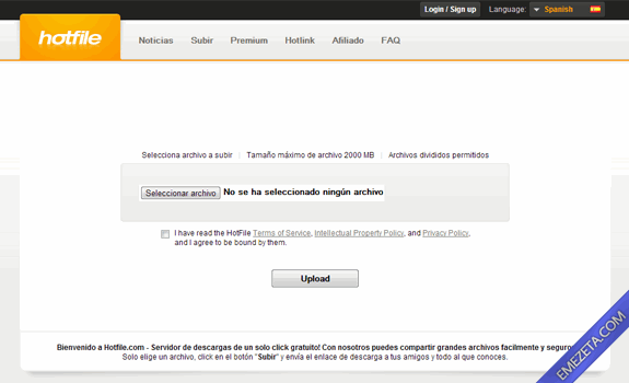 Páginas para subir o compartir archivos: Hotfile