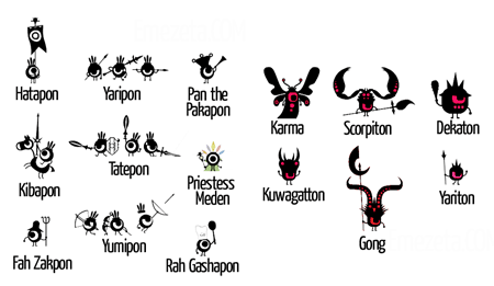 patapon patapons zigotons hatapon yaripon pan the pakapon kibapon tatepon priestess meden fah zakpon yumipon rah gashapon karma scorpiton dekaton kuwagatton gong yariton