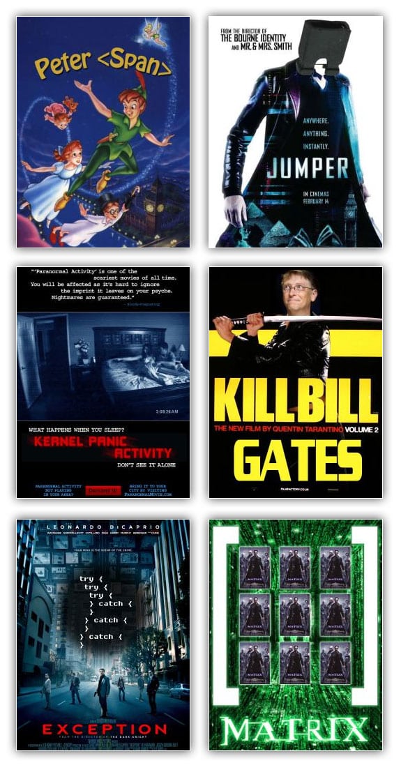 Peliculas informaticas: peter span, jumper, kernel panic activity, kill bill gates, exception, matrix