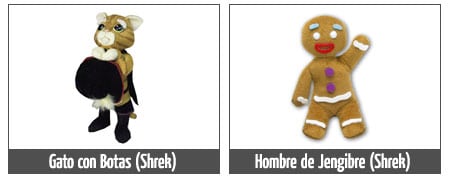 peluches shrek gato con botas hombre de jengibre