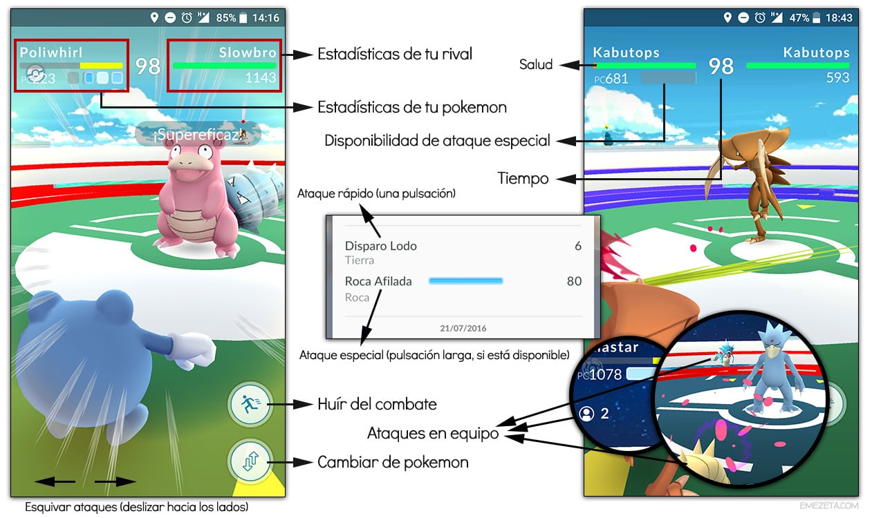 Combate entre pokemon en Pokémon Go