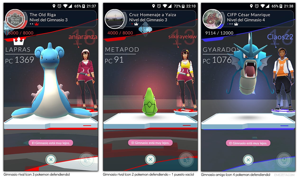 Gimnasio rival y gimnasio amigo en Pokémon Go
