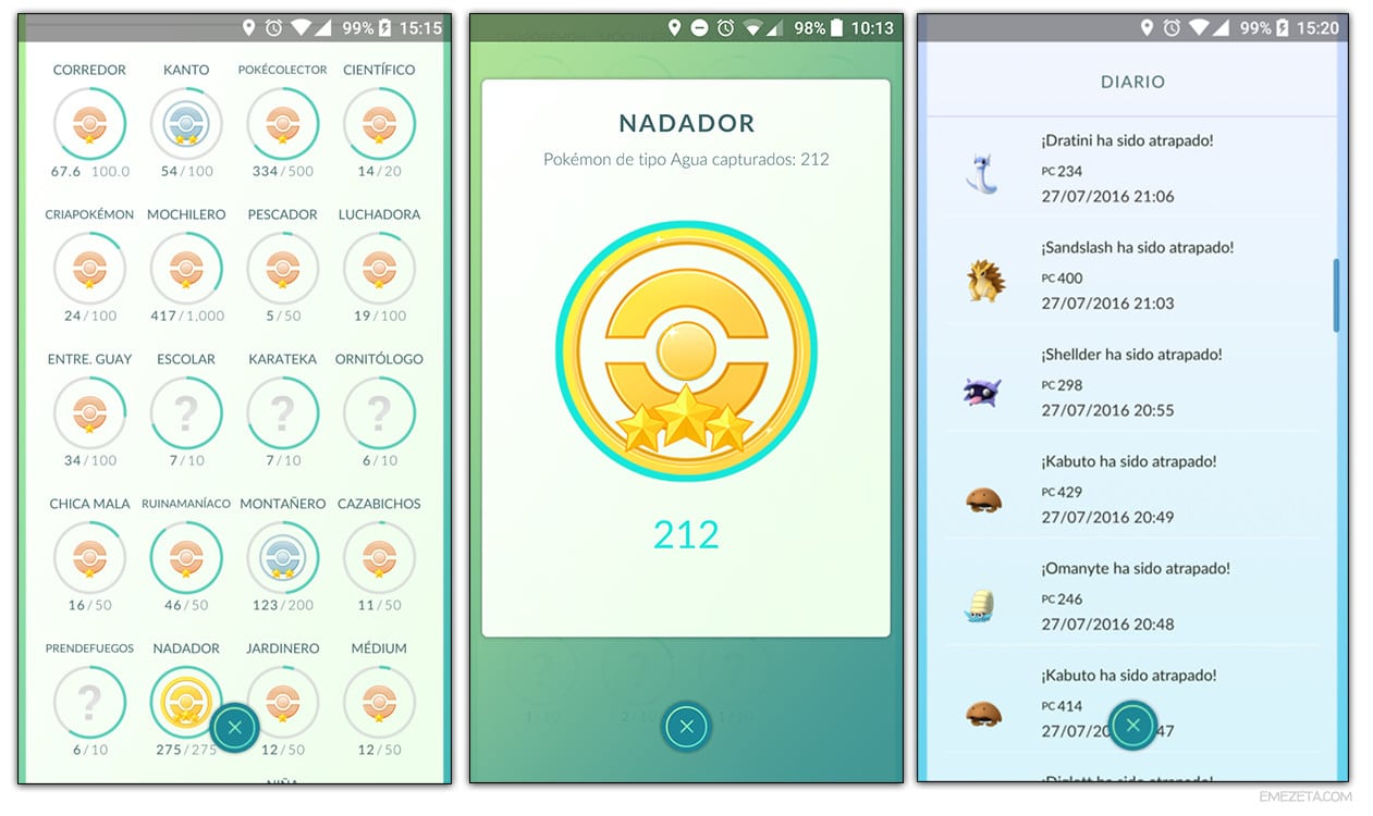 Pokémon Go: Insignias y diario