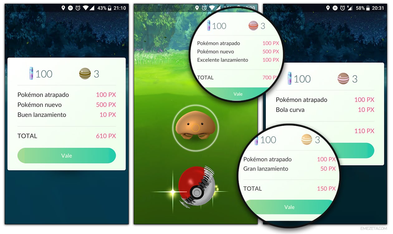 Puntos al lanzar pokeballs