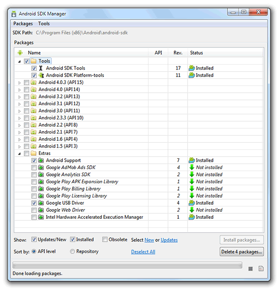 SDK Manager: Sistema de actualizaciones de SDK de Android