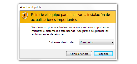 Windows Update: Reinicie el equipo para finalizar la instalación de actualizaciones importantes