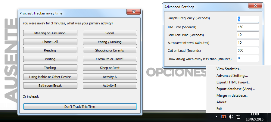 Opciones avanzadas de ProcrastiTracker