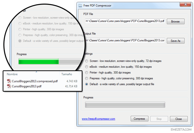 Reducir tamaño de un PDF: Free PDF Compressor