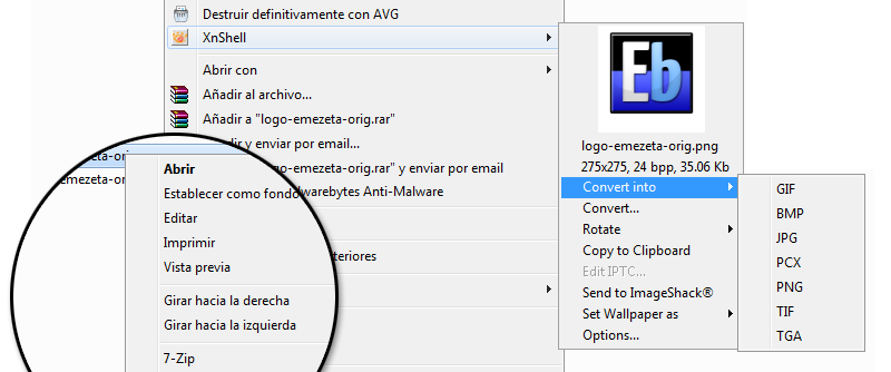 Conversión entre formatos gráficos (al estilo PicaView): XnShell