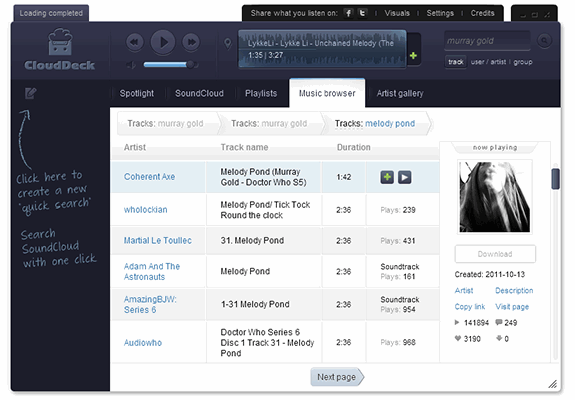 CloudDeck: Reproductor de escritorio de SoundCloud