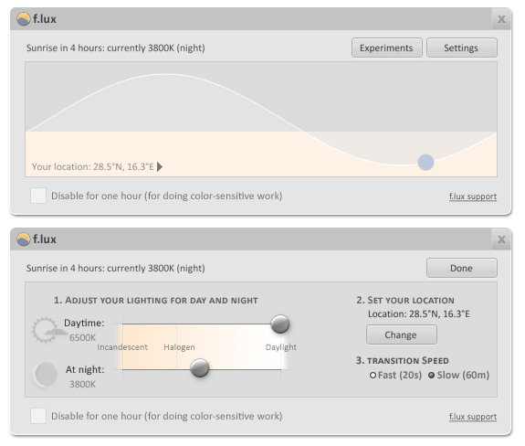 F.lux: Ajusta el color (temperatura) del monitor