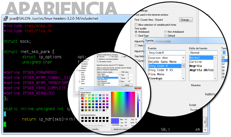 Cambiar fuente o colores en PuTTY