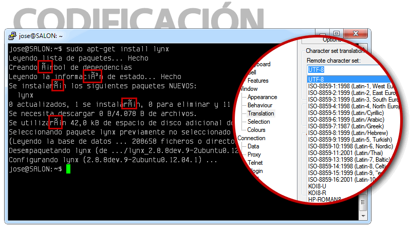 Codificación de carácteres en PuTTY: UTF-8