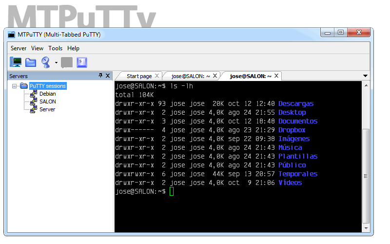 MTPuTTY: Sistema de pestañas para varias terminales PuTTY