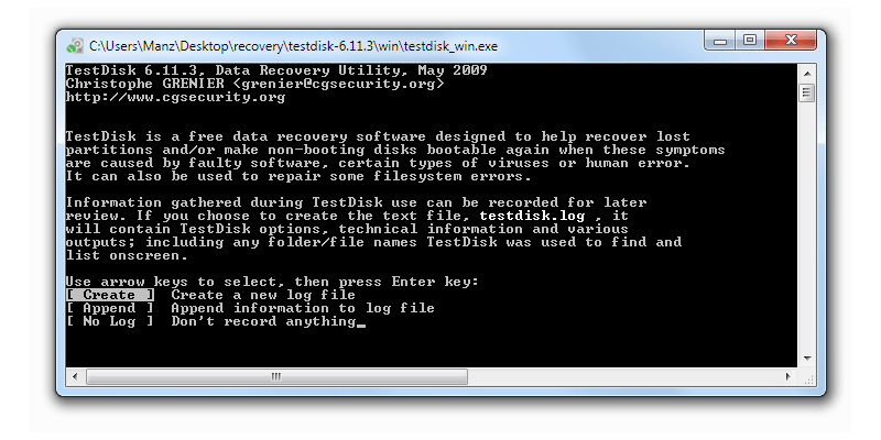 Recuperación de datos: Captura de pantalla de TestDisk and PhotoRec