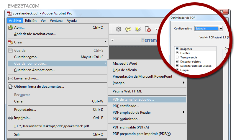 Optimizar PDF con Adobe Acrobat Reader Pro
