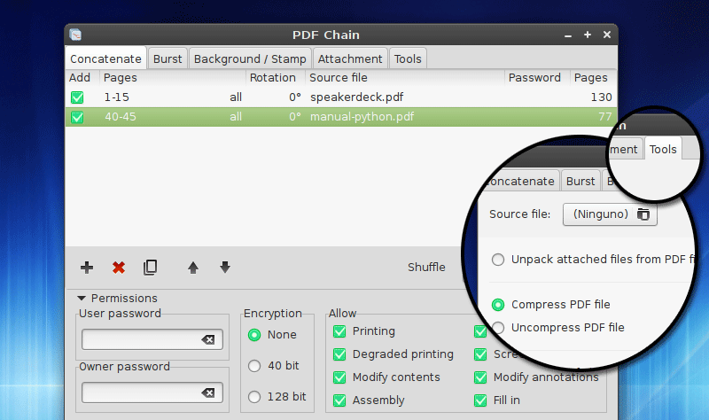 PDFChain, interfaz gráfico de PDFtk