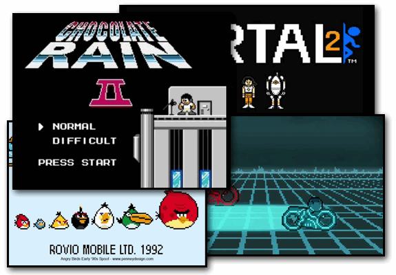 Capturas de vídeos que simulan juegos retro de 8 bits.