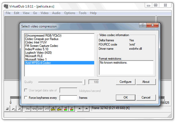 Virtualdub, recodificando video con XviD