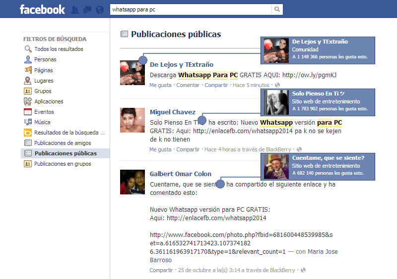 Difusión mediante páginas de Facebook