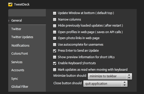 tweetdeck opciones generales options general