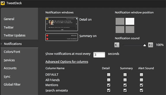 tweetdeck opciones options notifications