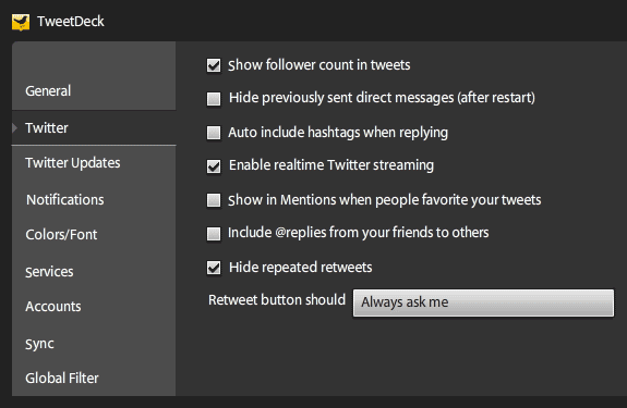 tweetdeck opciones options twitter