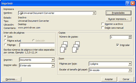 universal document converter pdf impresora