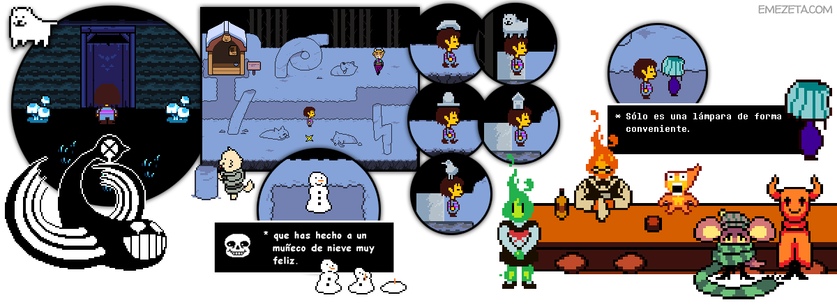 Snowdin: Annoying Dog, Snowman y Heats Flamesman