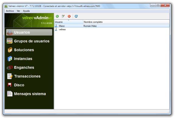 Velneo vAdmin: Configuración del servidor.